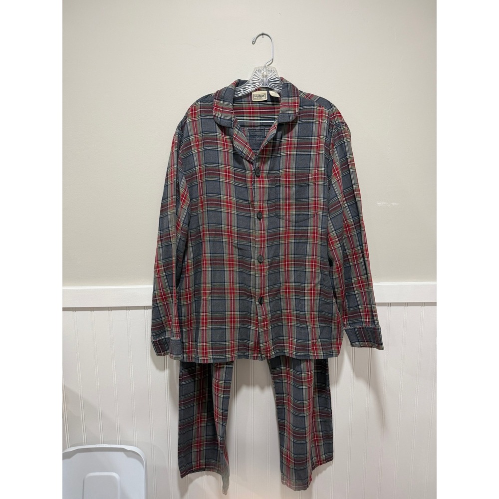 L.L. Bean Flannel Pajama Long Sleeve Top Pants Set Plaid Men Size Medium